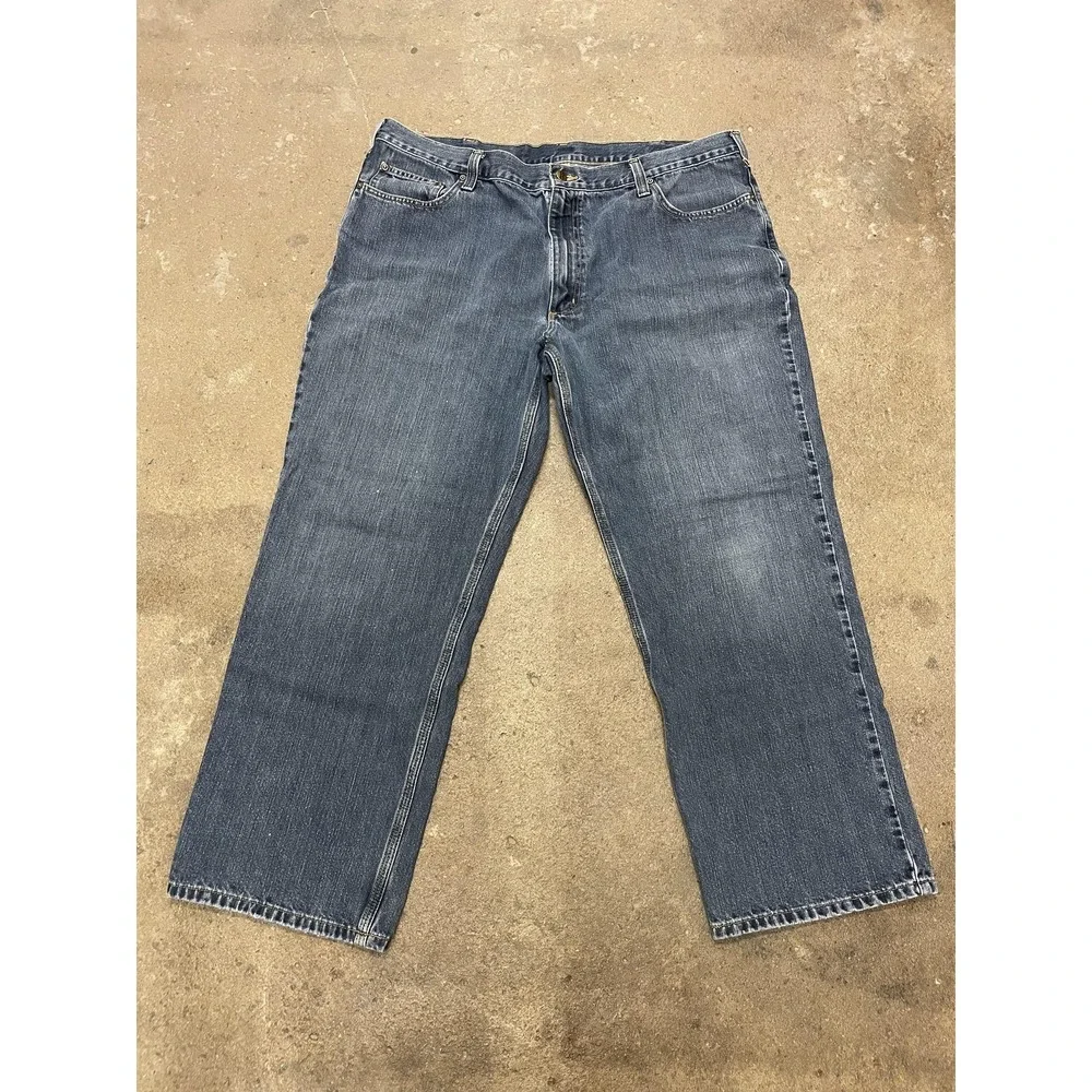 Carhartt Jeans Mens 42x30 Blue Relaxed Fit Straight‎ Leg Workwear Denim 100115